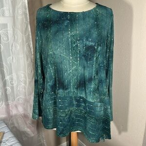 Cocomo Asymmetrical Stretchy Emerald Green Top Blouse size 2X NEW Sequins
